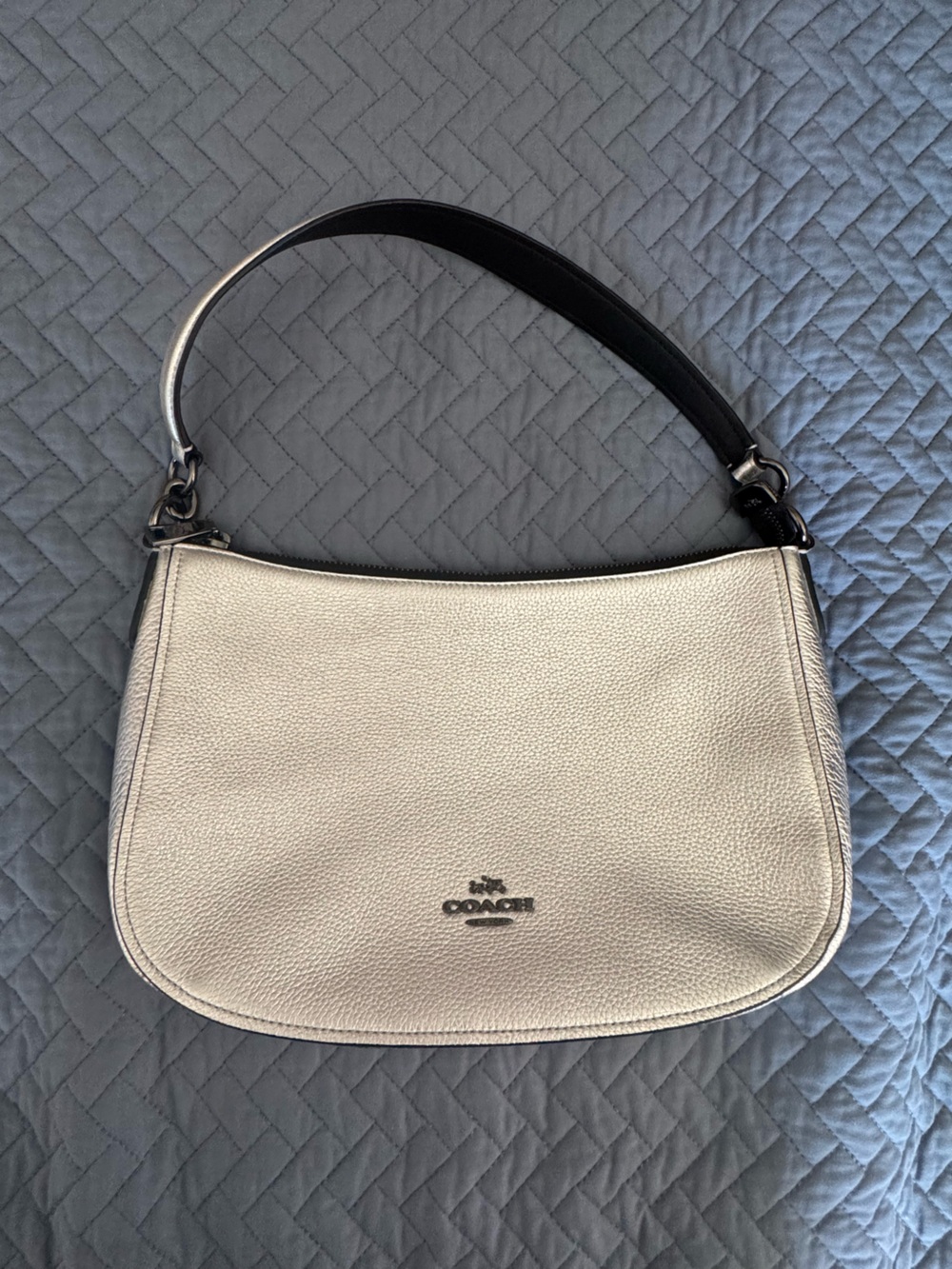 Coach Chelsea Metallic Silver Pebble Leather Hobo Shoulder Bag – Style 56819